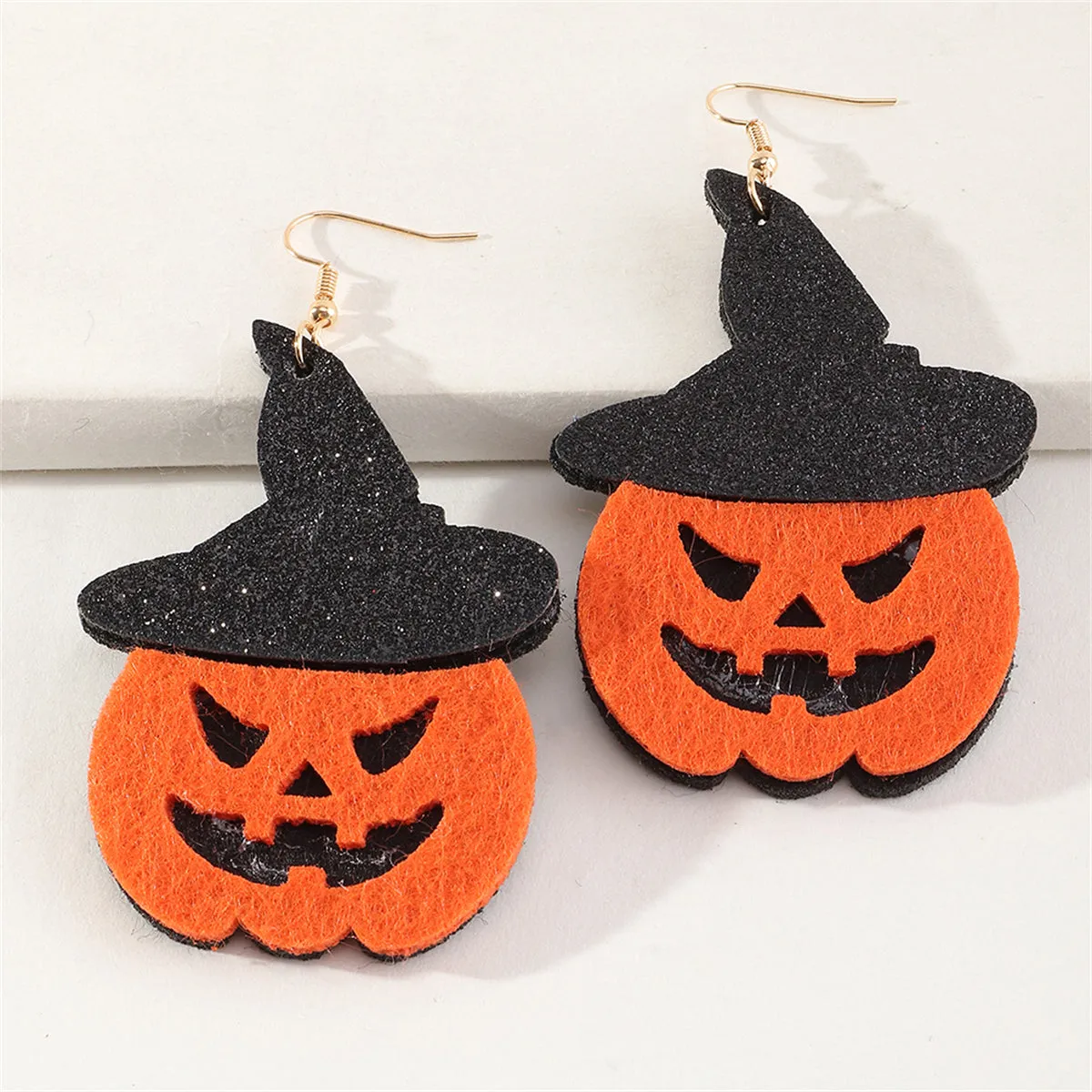 Orange Polystyrene & 18K Gold-Plated Glitter Witch Pumpkin Drop Earrings