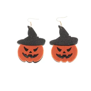 Orange Polystyrene & 18K Gold-Plated Glitter Witch Pumpkin Drop Earrings