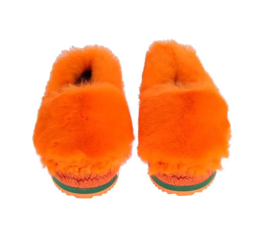 Orange Rabbit Fur Espadrilles Loafers