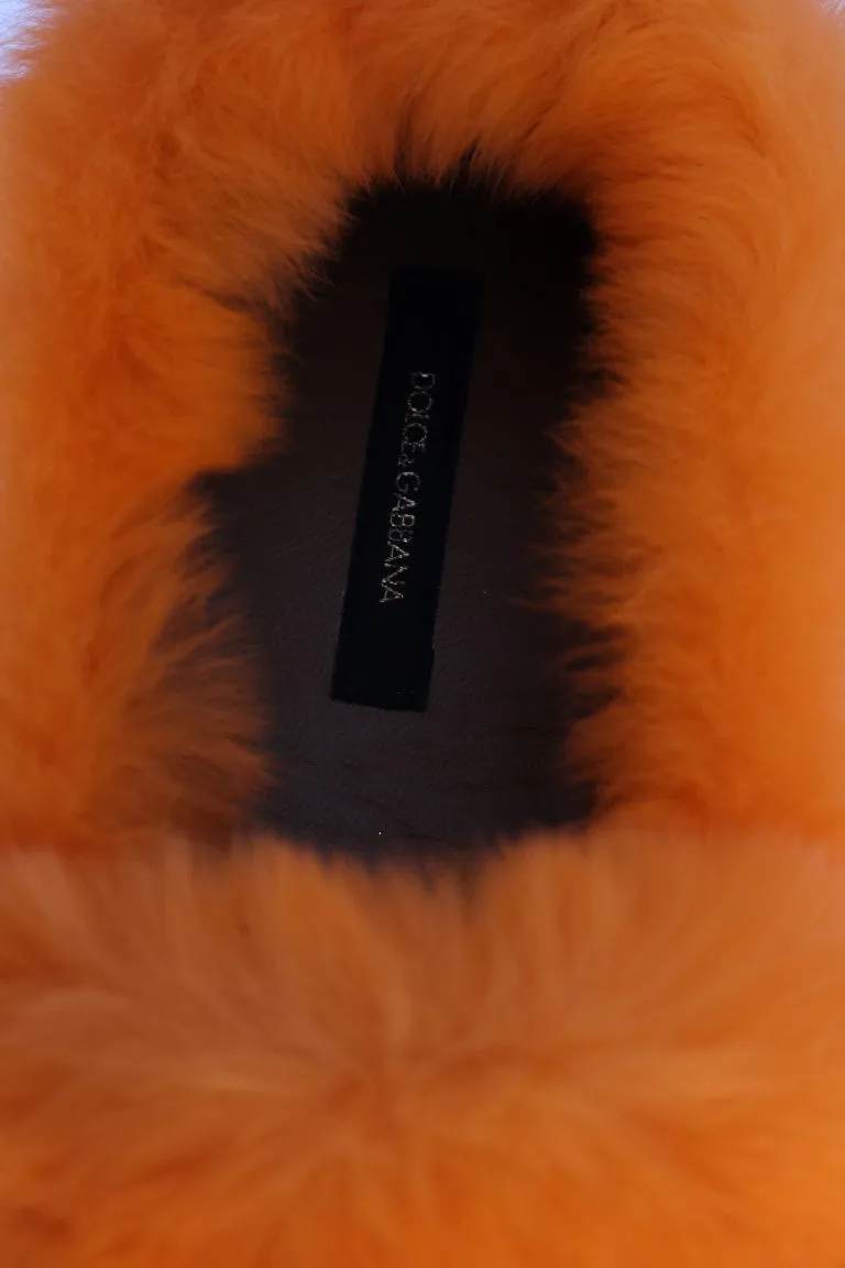 Orange Rabbit Fur Espadrilles Loafers