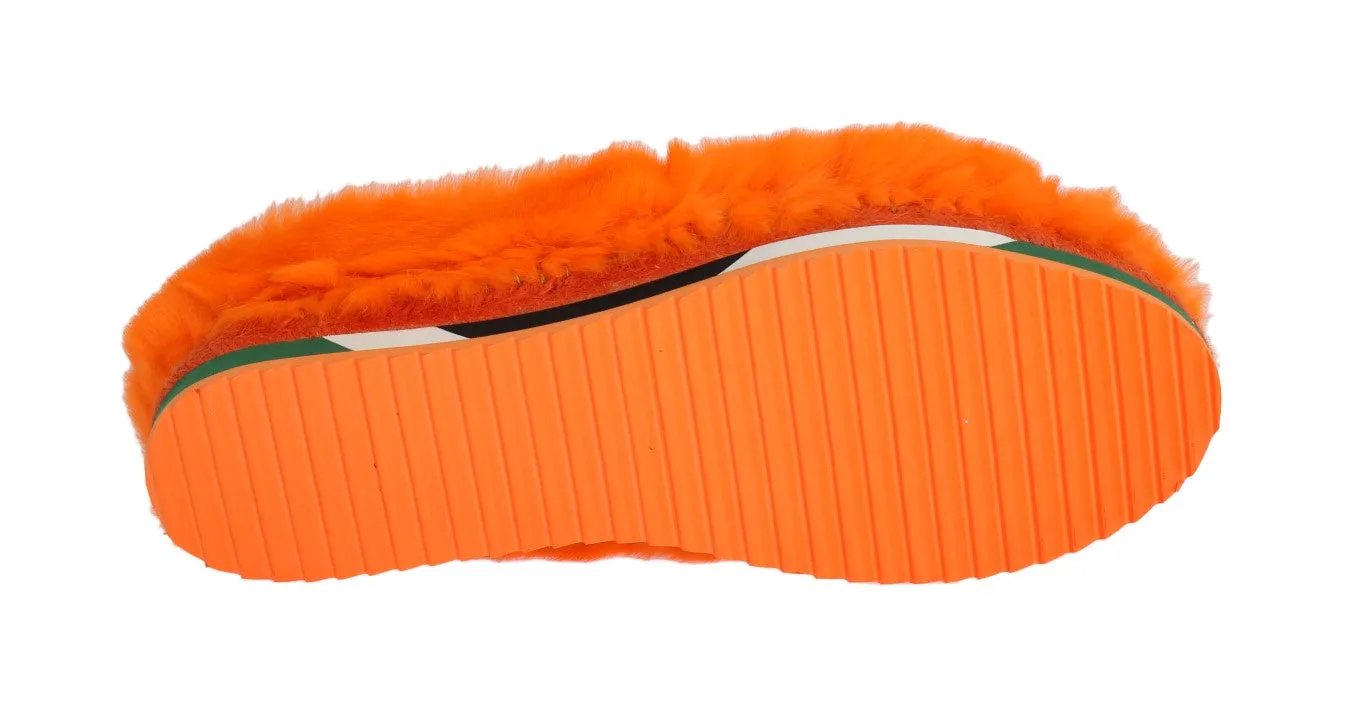Orange Rabbit Fur Espadrilles Loafers