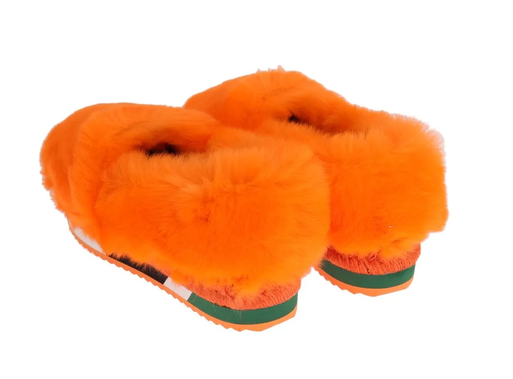 Orange Rabbit Fur Espadrilles Loafers