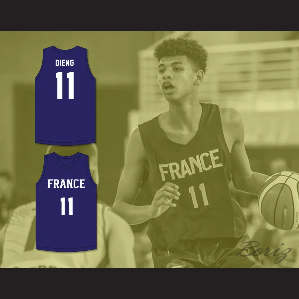 Ousmane Dieng 11 France Navy Blue Basketball Jersey 2