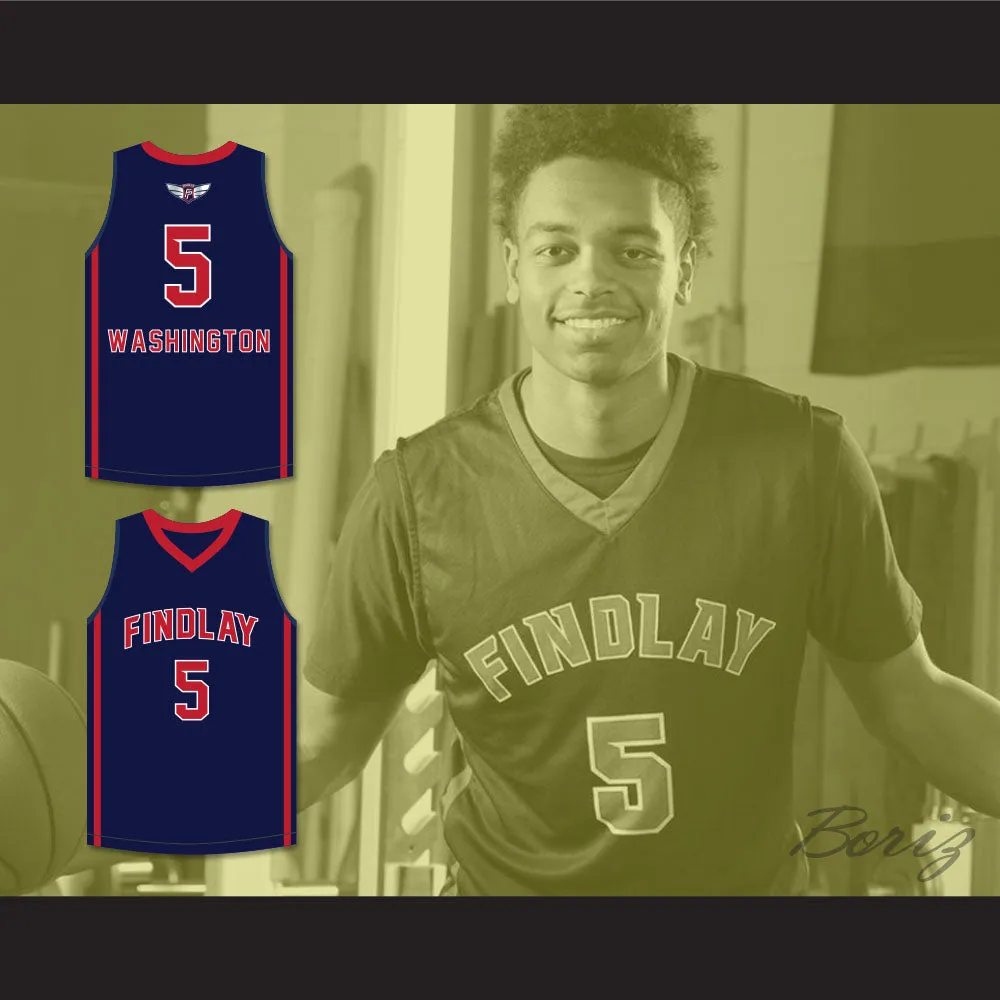 P. J. Washington 5 Findlay Prep Navy Blue Basketball Jersey 2