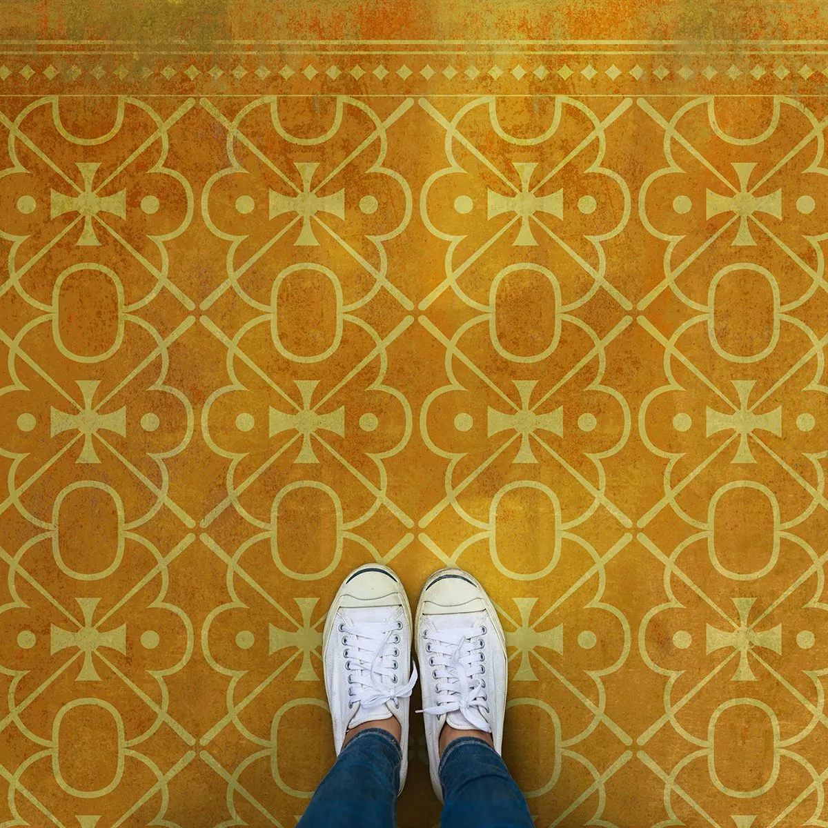 Pattern 05 "Colonel Mustard" Vinyl Floorcloth - Spicher & Co.