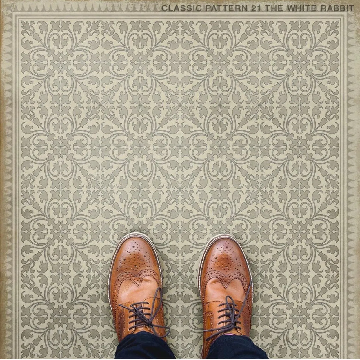 Pattern 21 "The White Rabbit" Vinyl Floorcloth - Spicher & Co.