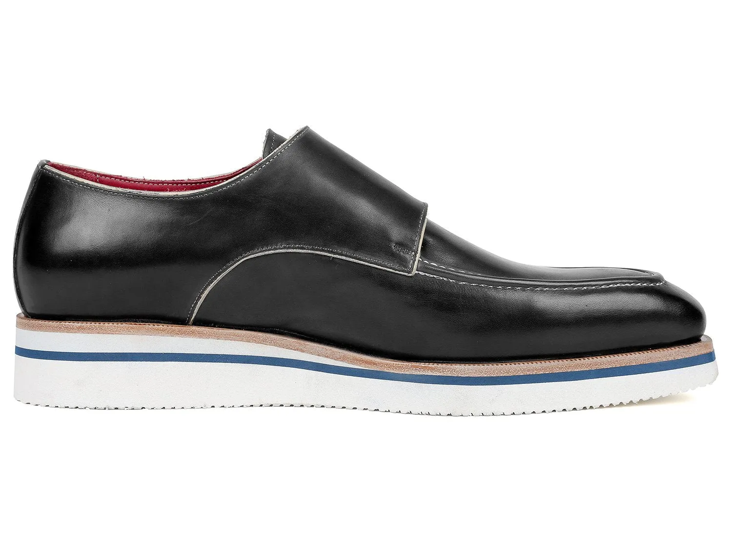 Paul Parkman Men's Black Leather Monkstrap Shoes