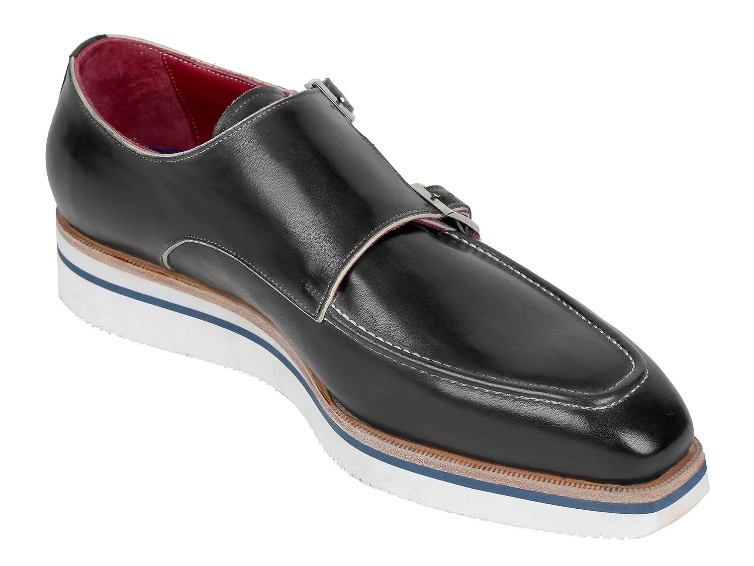 Paul Parkman Men's Black Leather Monkstrap Shoes