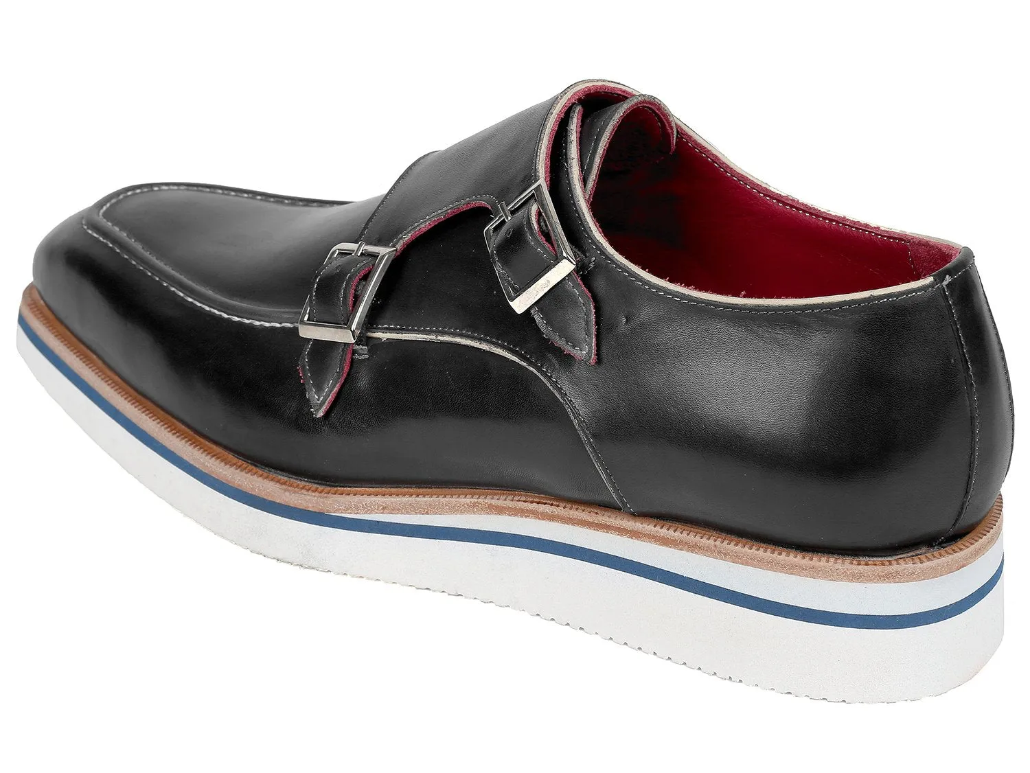Paul Parkman Men's Black Leather Monkstrap Shoes