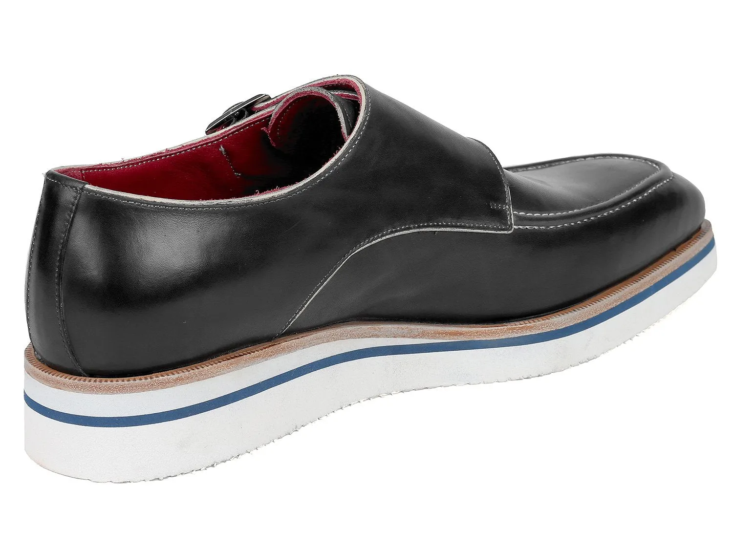 Paul Parkman Men's Black Leather Monkstrap Shoes