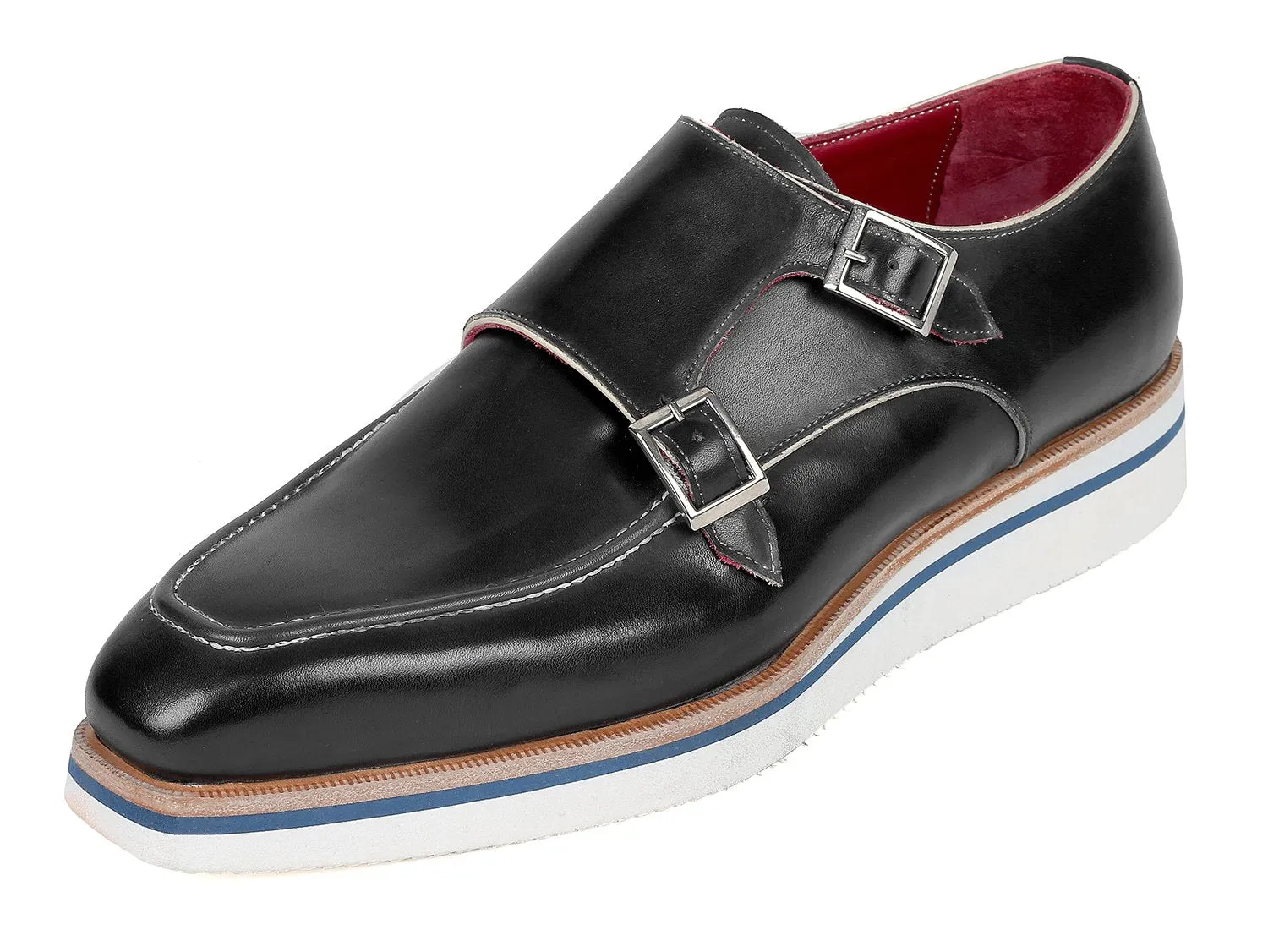 Paul Parkman Men's Black Leather Monkstrap Shoes
