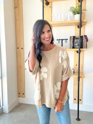 Pearl Flower LIghtweight Sweater in Oatmeal