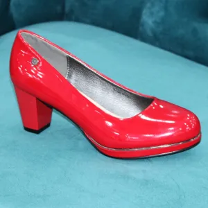 Pierre Cardin Ladies Patent Mid Heel Court Shoes Red