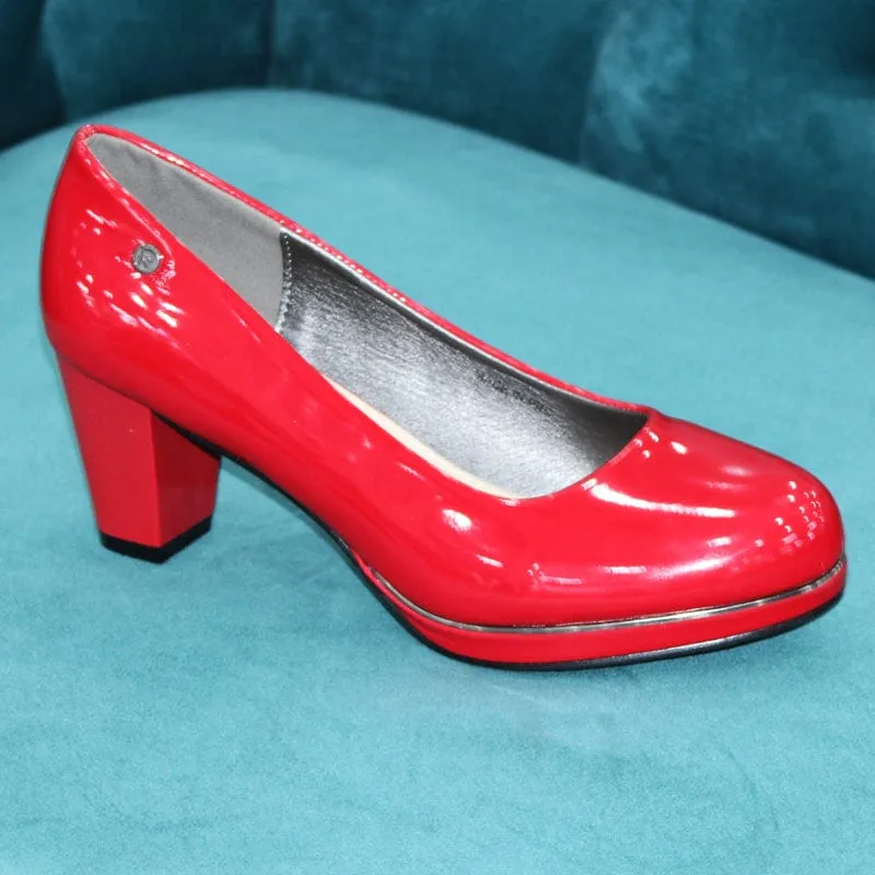 Pierre Cardin Ladies Patent Mid Heel Court Shoes Red