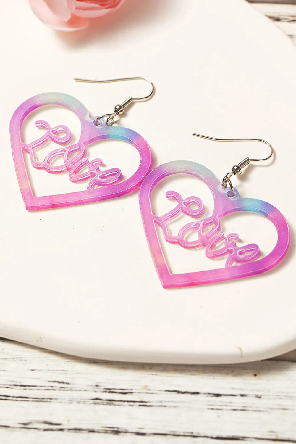 Pink Love Hollowed Heart Valentines Fashion Earrings