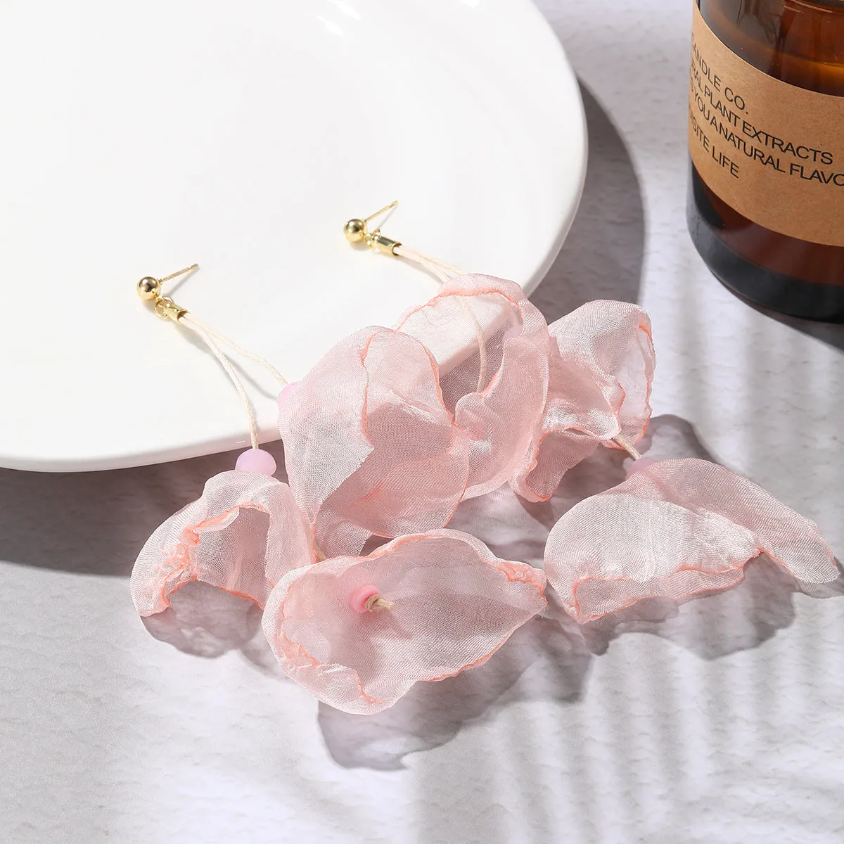 Pink Polyster & 18K Gold-Plated Three-Petal Drop Earrings