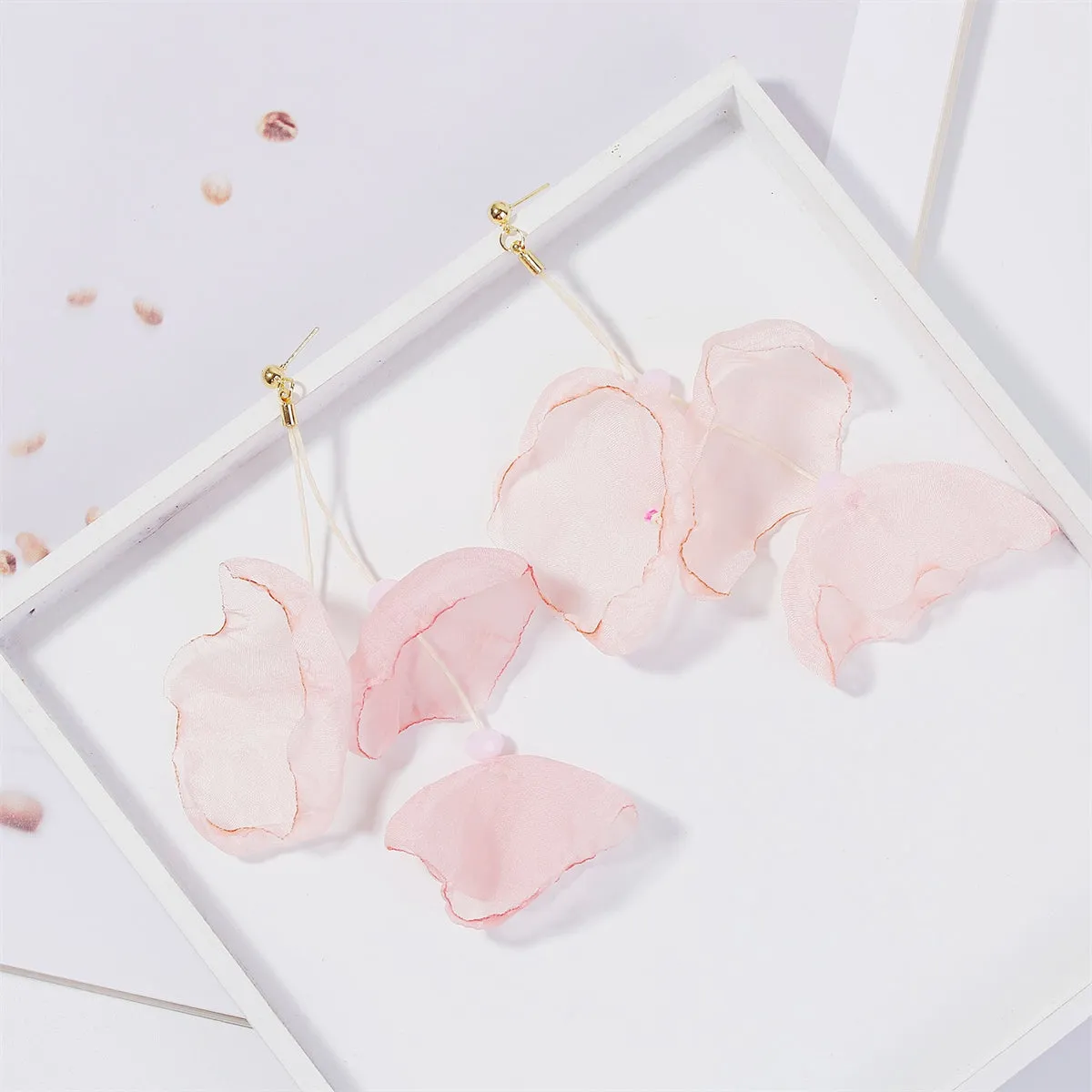 Pink Polyster & 18K Gold-Plated Three-Petal Drop Earrings