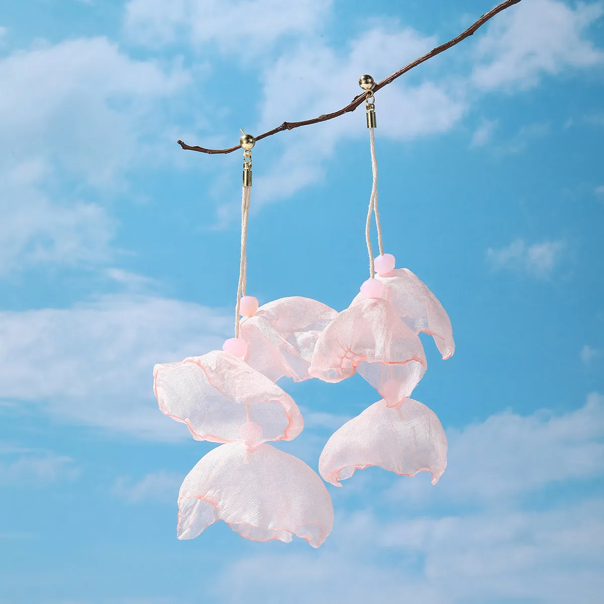 Pink Polyster & 18K Gold-Plated Three-Petal Drop Earrings