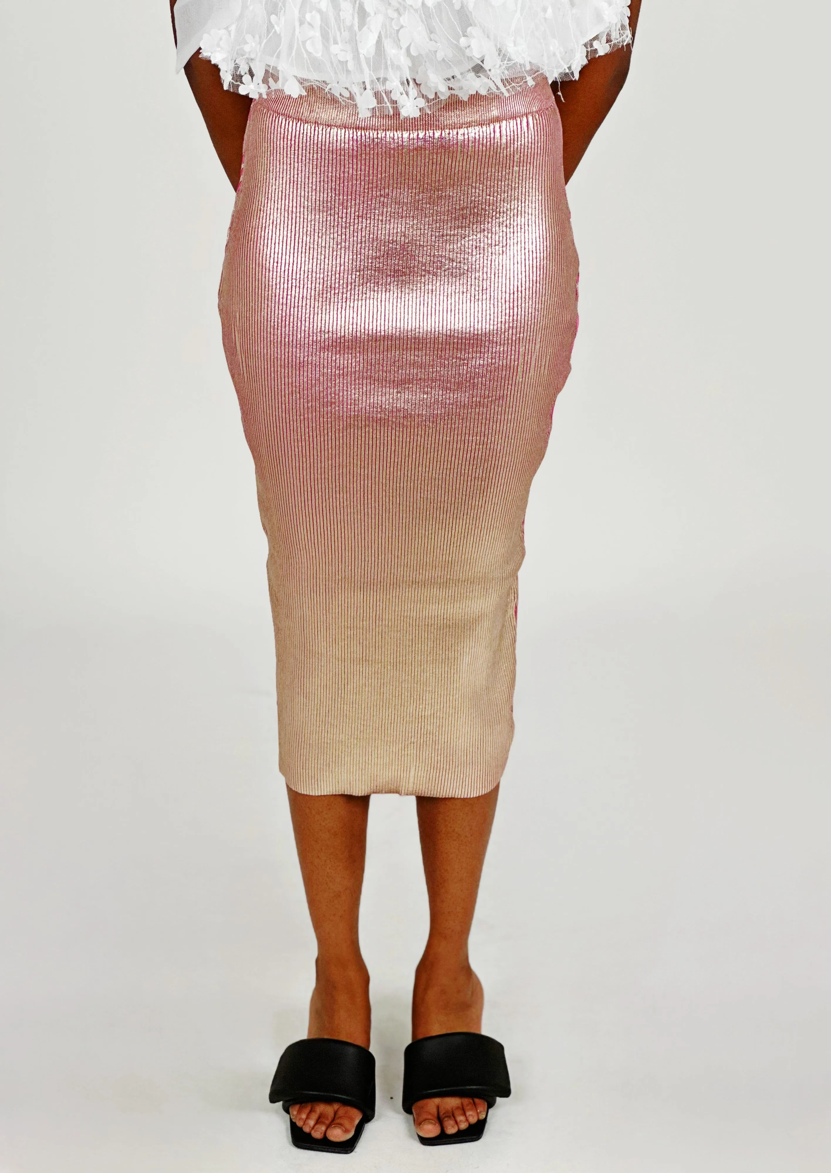 Pink Slim Ribbed Skirt