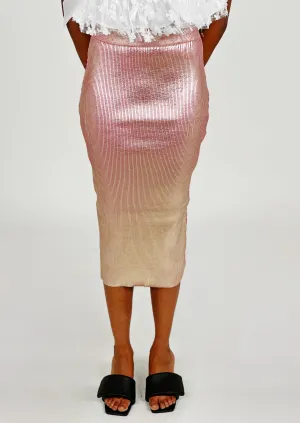 Pink Slim Ribbed Skirt