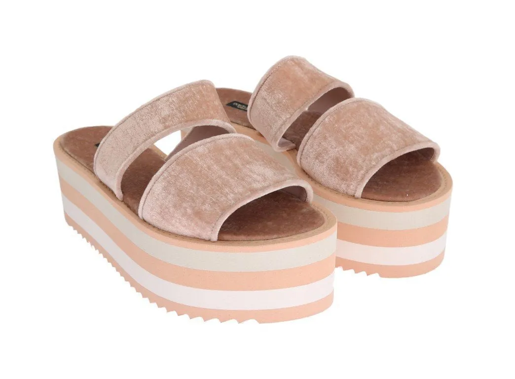 Pink Velvet Flip Flop Platform Wedges