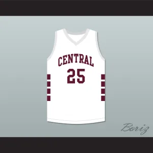 Player 25 Bristol Central Rams White Basketball Jersey