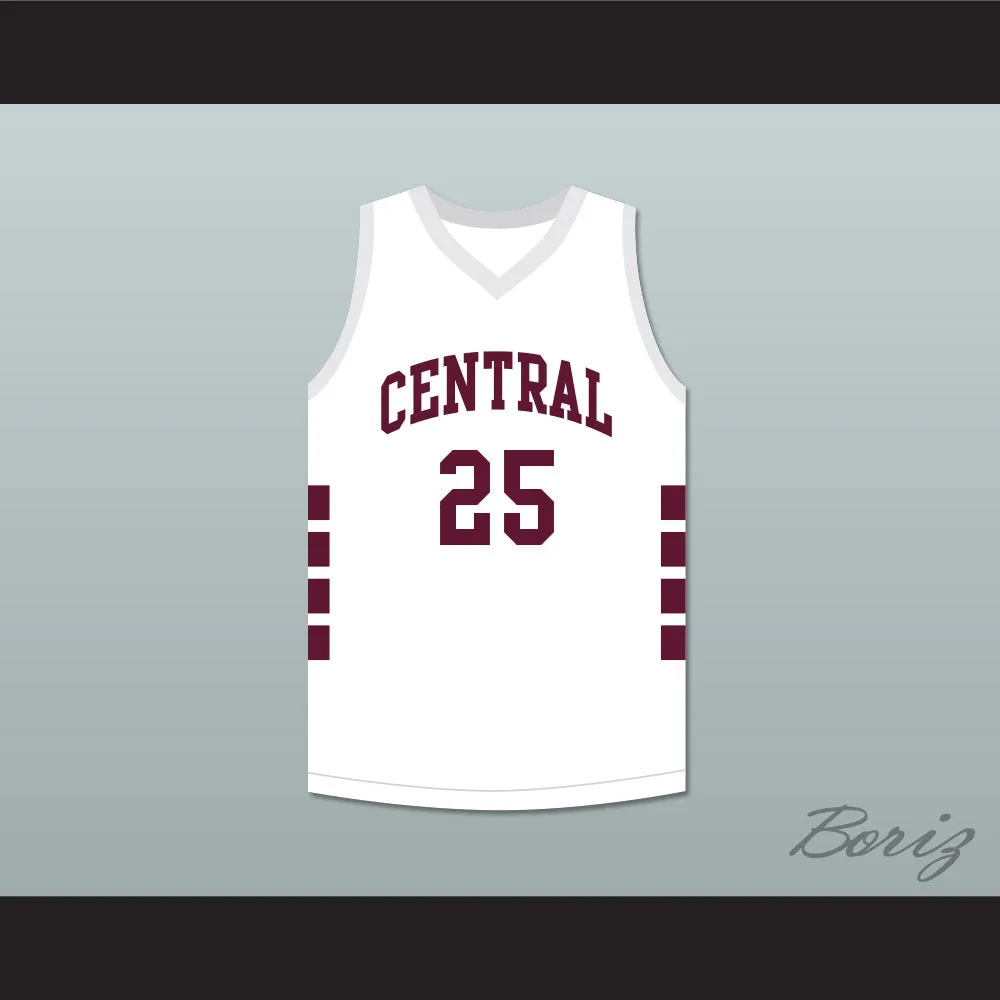 Player 25 Bristol Central Rams White Basketball Jersey