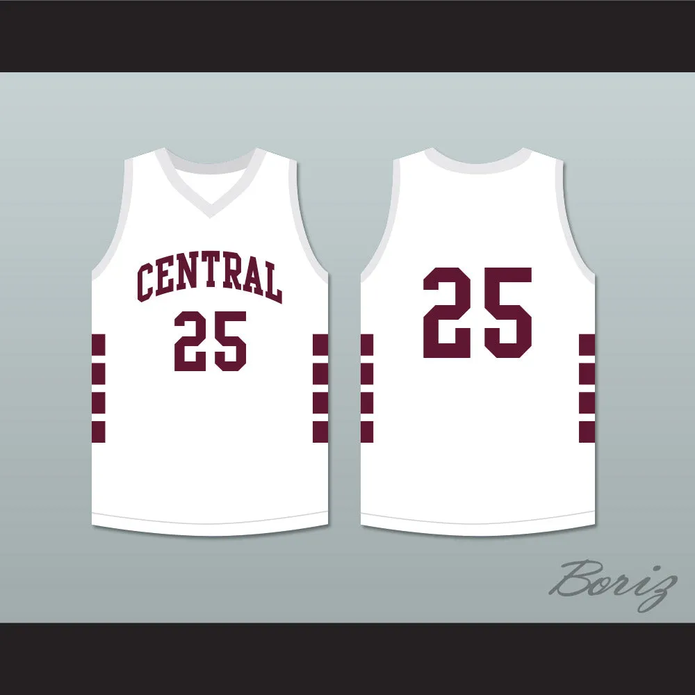 Player 25 Bristol Central Rams White Basketball Jersey