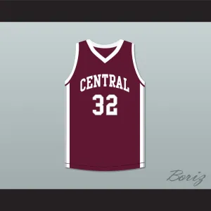 Player 32 Bristol Central Rams Maroon Basketball Jersey
