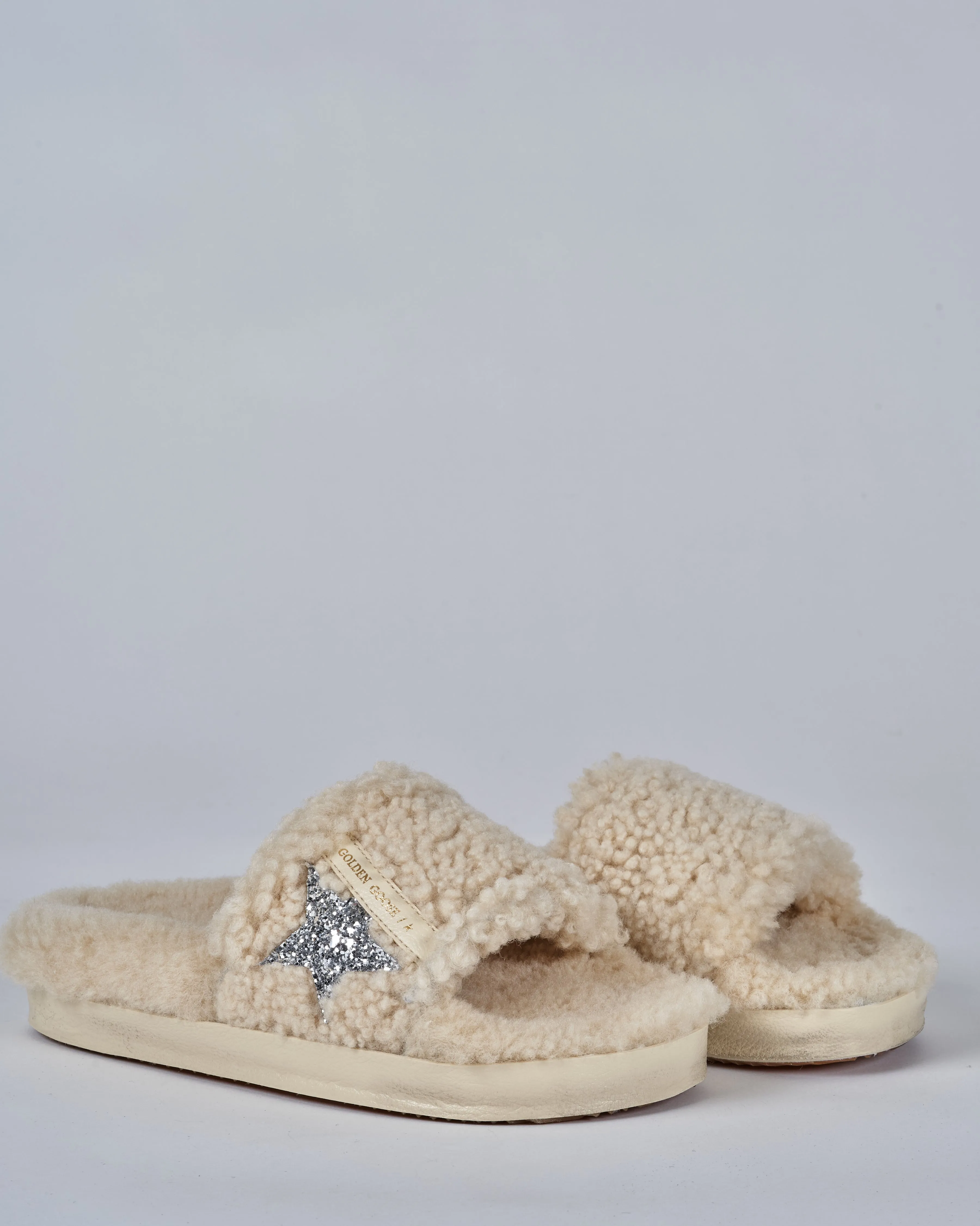 poolstar shearling upper glitter star - beige silver 15260