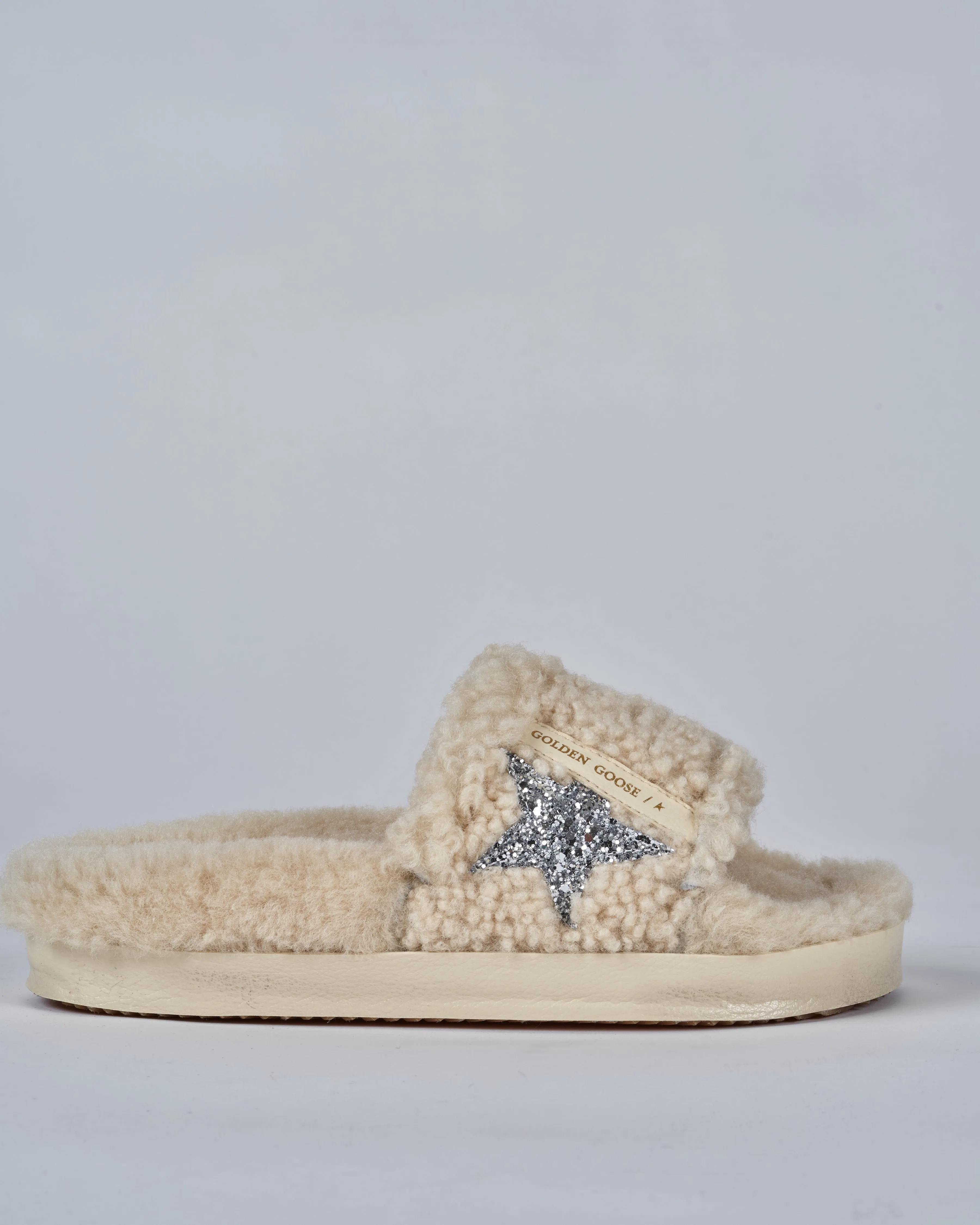 poolstar shearling upper glitter star - beige silver 15260