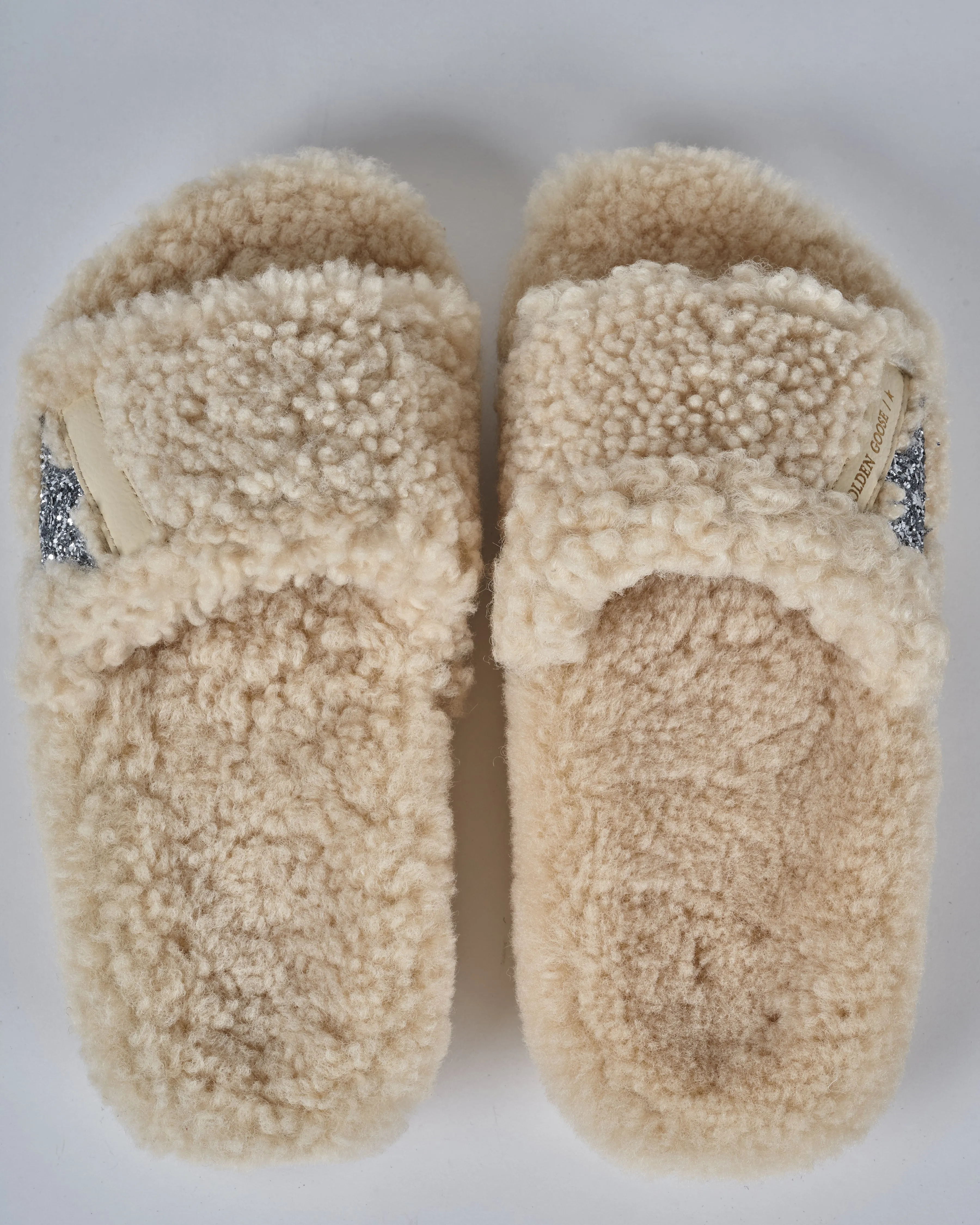 poolstar shearling upper glitter star - beige silver 15260