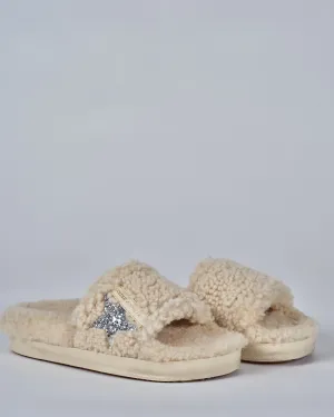 poolstar shearling upper glitter star - beige silver 15260