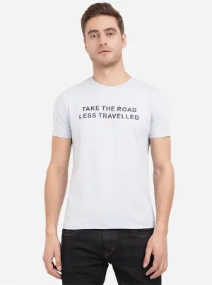 Powder Blue Printed Slim Fit T-Shirt | JadeBlue