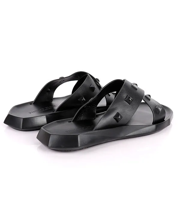 P.Plein Studded Crisscross Cover  Slides|Black
