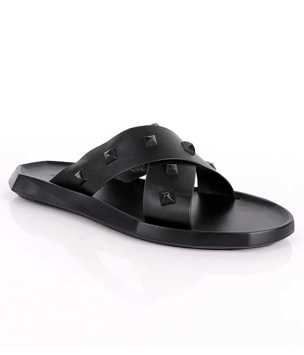 P.Plein Studded Crisscross Cover  Slides|Black