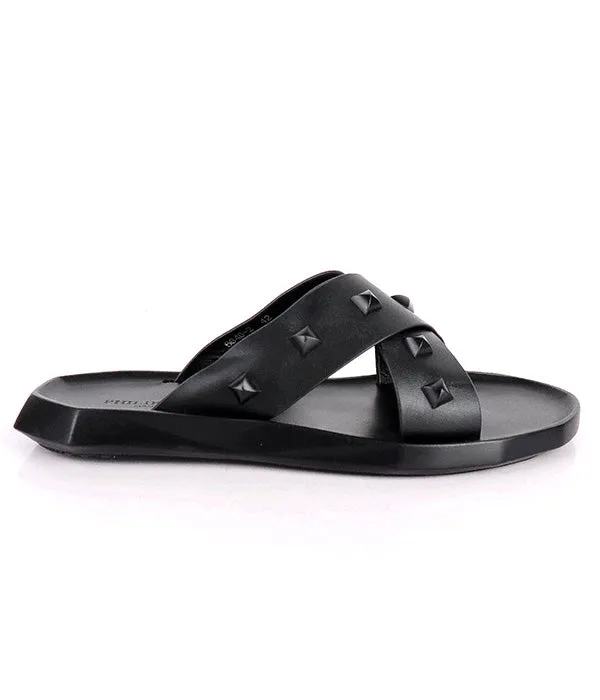 P.Plein Studded Crisscross Cover  Slides|Black