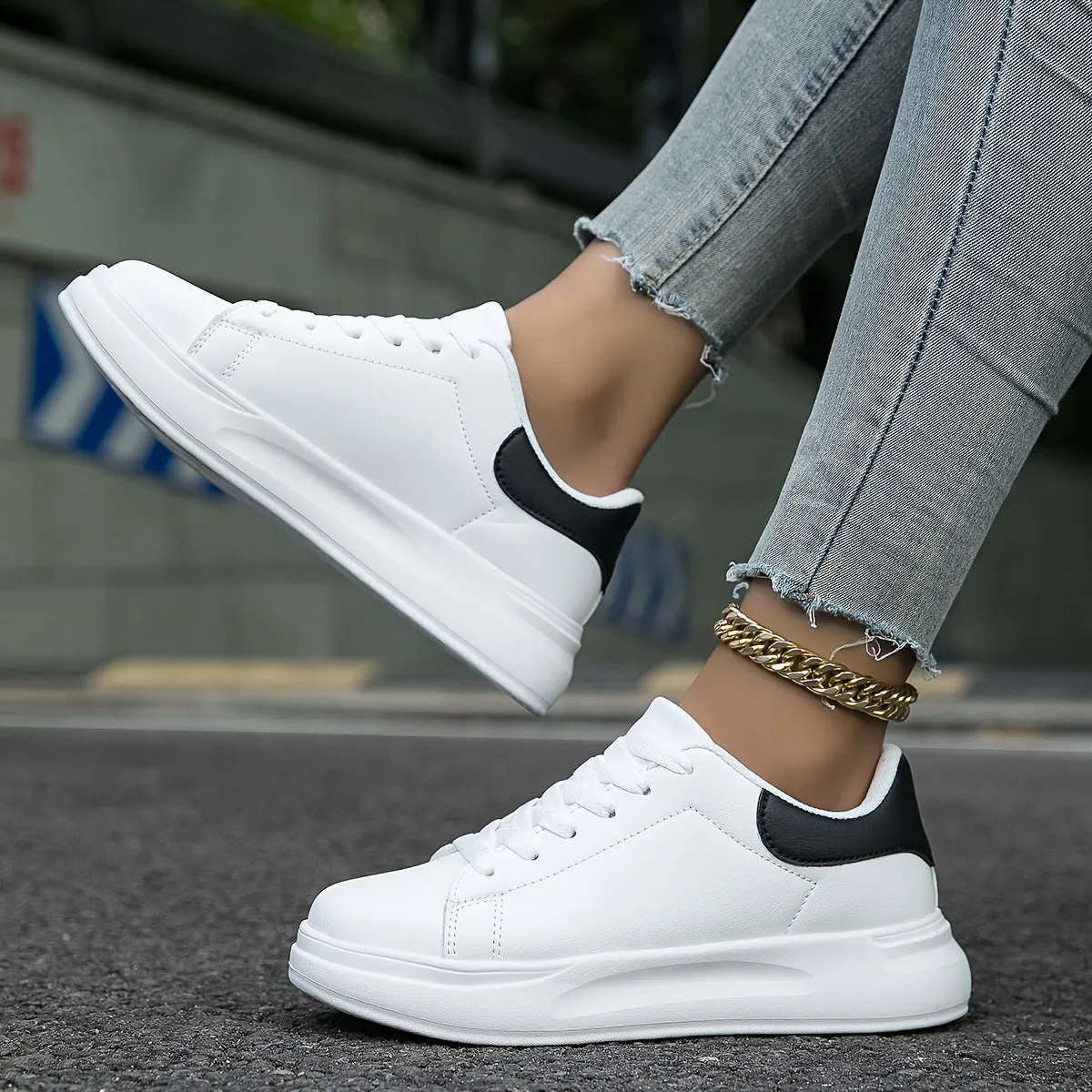 PureStride™ | Women's Clean White Leather Sneakers | Breathable, Lightweight, and Stylish Design for Everyday Wear