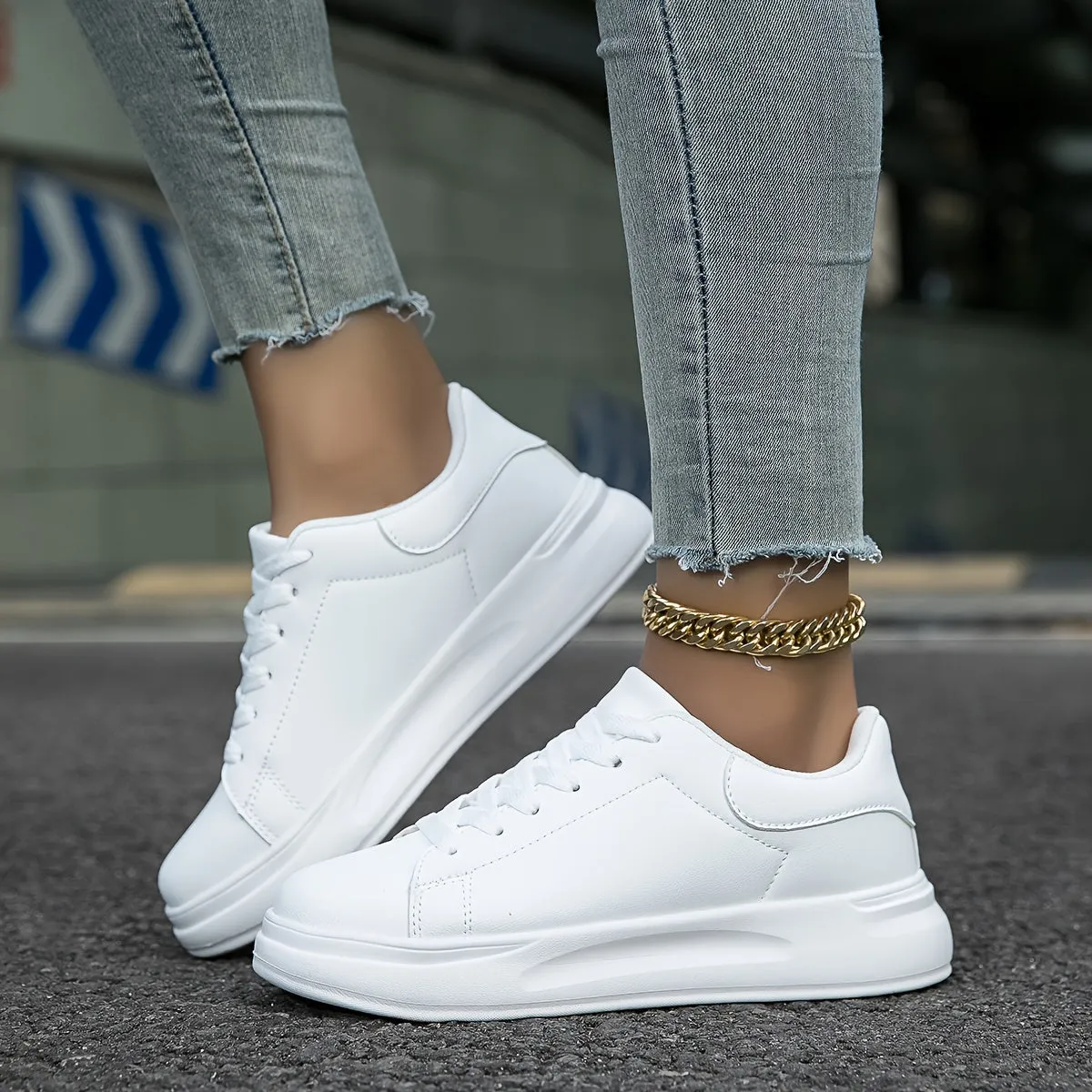 PureStride™ | Women's Clean White Leather Sneakers | Breathable, Lightweight, and Stylish Design for Everyday Wear