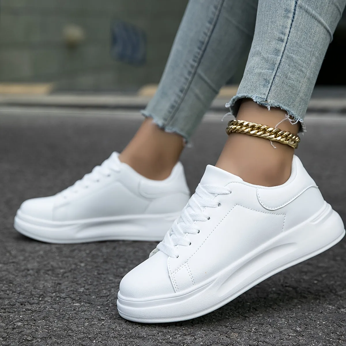 PureStride™ | Women's Clean White Leather Sneakers | Breathable, Lightweight, and Stylish Design for Everyday Wear