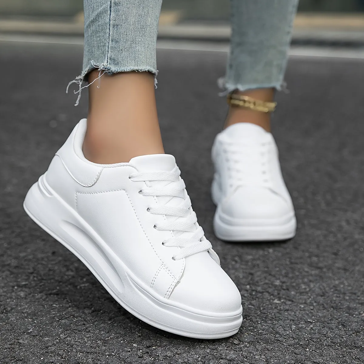 PureStride™ | Women's Clean White Leather Sneakers | Breathable, Lightweight, and Stylish Design for Everyday Wear