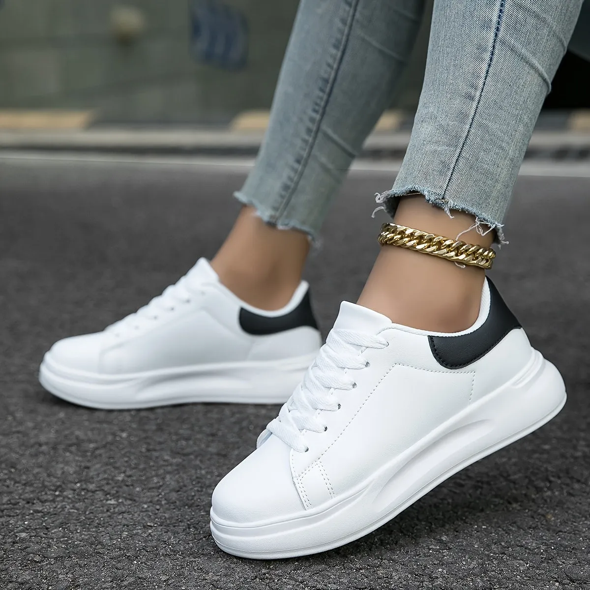 PureStride™ | Women's Clean White Leather Sneakers | Breathable, Lightweight, and Stylish Design for Everyday Wear