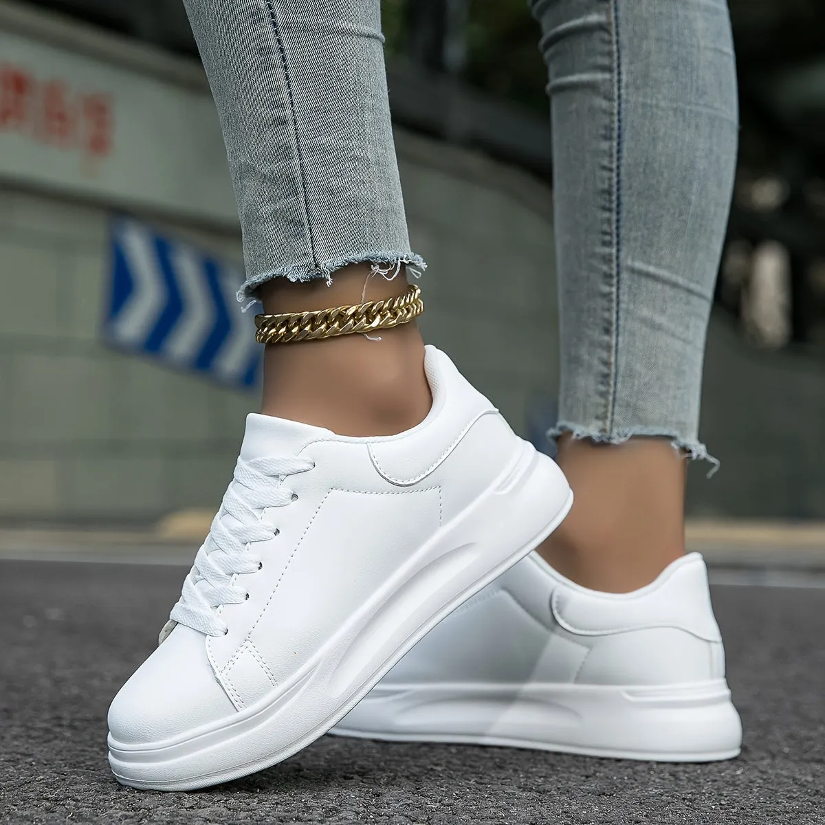 PureStride™ | Women's Clean White Leather Sneakers | Breathable, Lightweight, and Stylish Design for Everyday Wear