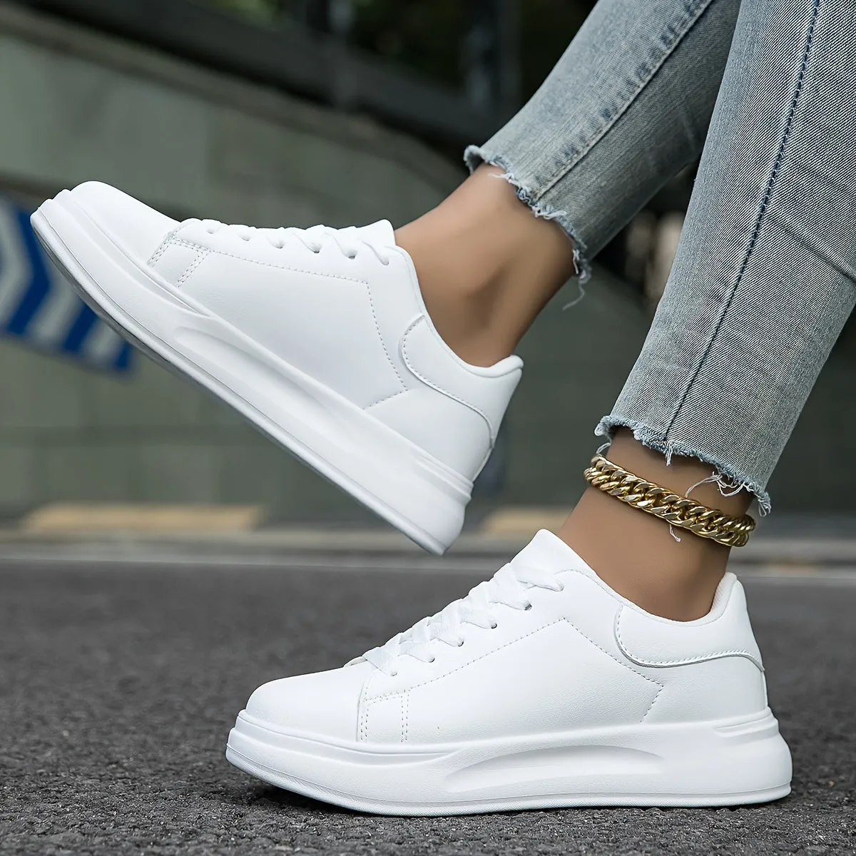 PureStride™ | Women's Clean White Leather Sneakers | Breathable, Lightweight, and Stylish Design for Everyday Wear