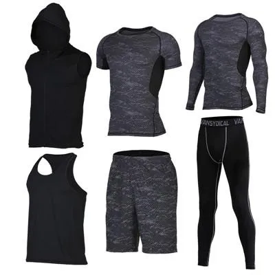 Quick Dry Men's Running Sets 6pieces/sets Compression Sports Suits Basketball Tights Clothes Gym Fitness Jogging Sportswear