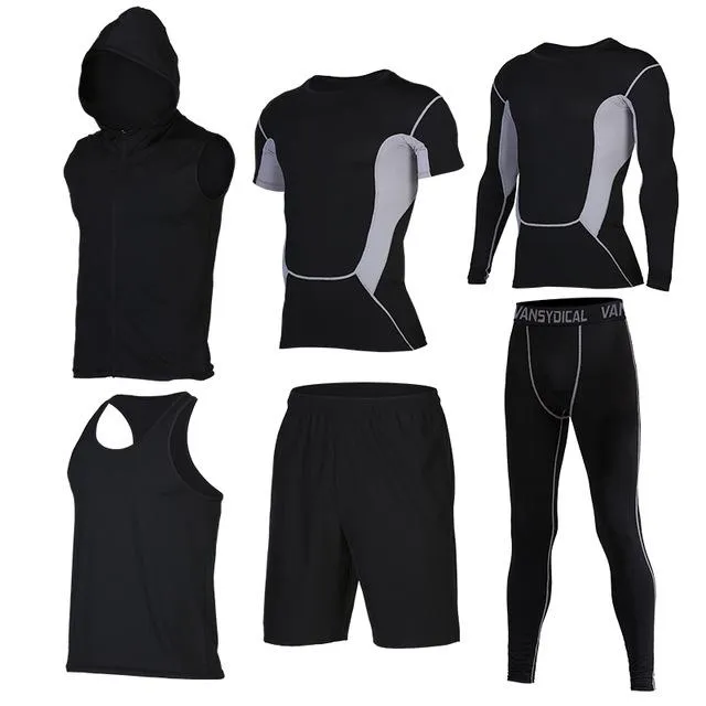 Quick Dry Men's Running Sets 6pieces/sets Compression Sports Suits Basketball Tights Clothes Gym Fitness Jogging Sportswear