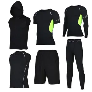 Quick Dry Men's Running Sets 6pieces/sets Compression Sports Suits Basketball Tights Clothes Gym Fitness Jogging Sportswear