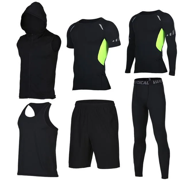 Quick Dry Men's Running Sets 6pieces/sets Compression Sports Suits Basketball Tights Clothes Gym Fitness Jogging Sportswear