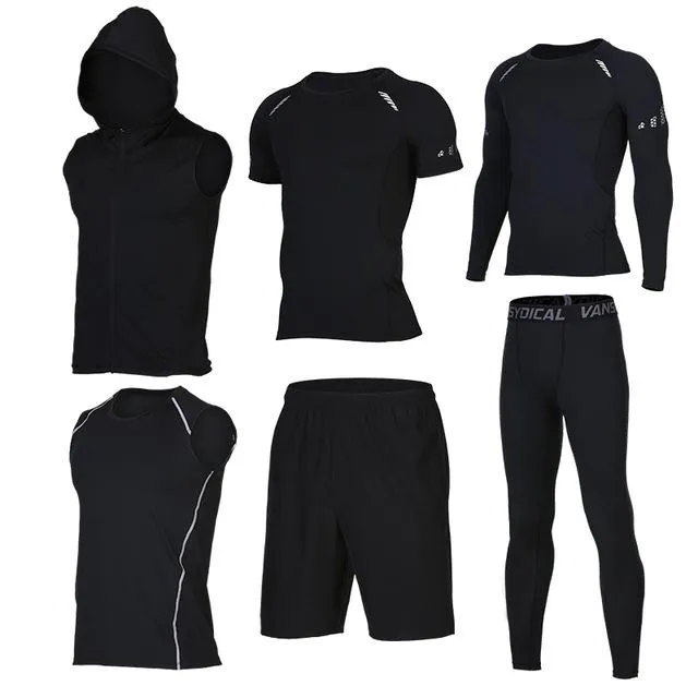 Quick Dry Men's Running Sets 6pieces/sets Compression Sports Suits Basketball Tights Clothes Gym Fitness Jogging Sportswear