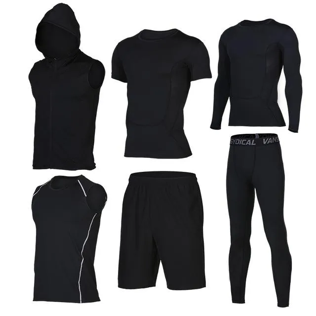 Quick Dry Men's Running Sets 6pieces/sets Compression Sports Suits Basketball Tights Clothes Gym Fitness Jogging Sportswear